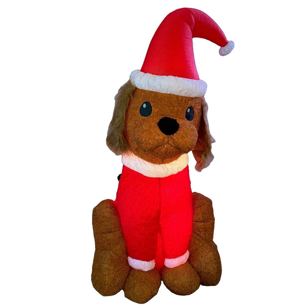 Gemmy Airblown Inflatable Fuzzy Plush Santa Dog Christmas Cocker Spaniel Puppy